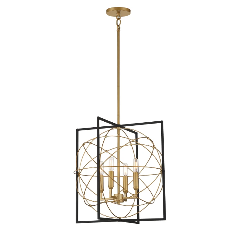 Titans Trace 4-Light Pendant Light in Sand Coal with Painted Honey Gold