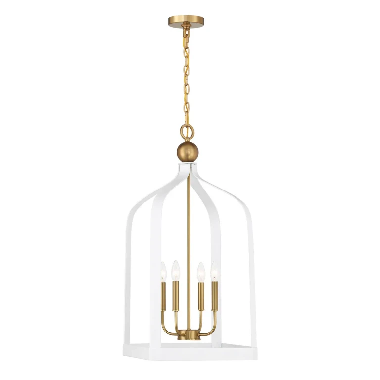 Sheffield 4-Light Pendant in White with Warm Brass Accents