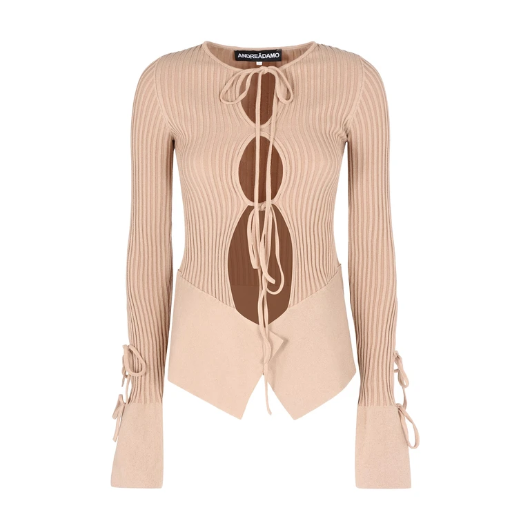 ANDREĀDAMO Long Sleeve Crop Topribbed Knit Top