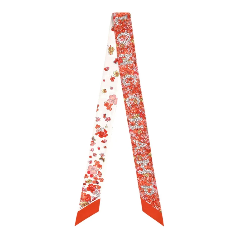 Longchamp Silk Multicolor All-over Print Scarf With Logo Lettering For Women