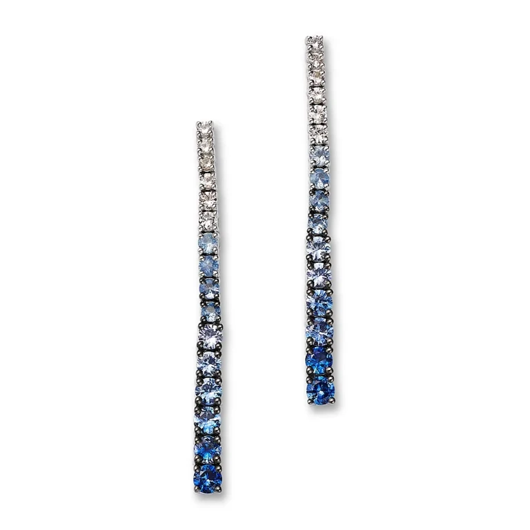 Sapphire Ombre Linear Earrings in 14K White Gold