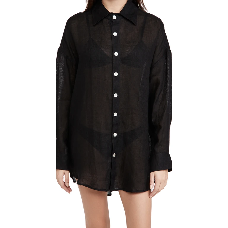 Vitamin A Playa Shirt Dress Linen Gauze Black S