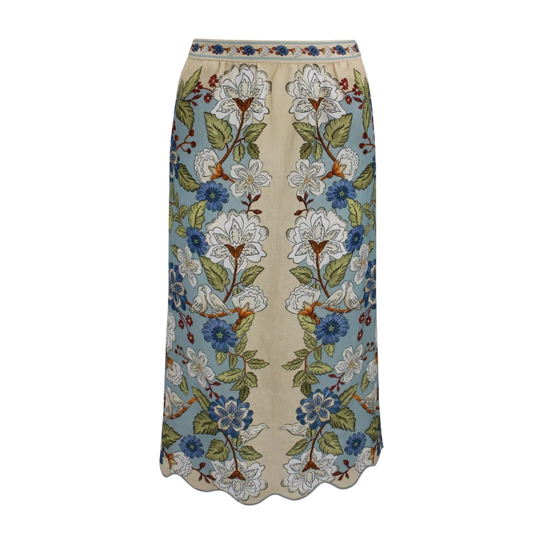 Farm Rio Garden Scarf Print Linen Midi Skirt
