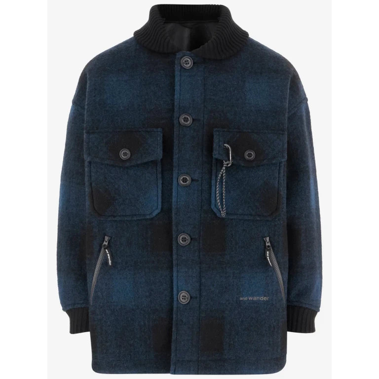 And Wander Checked Wool Blend Jacket