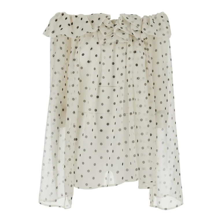 MSGM Pois Top White With Polka Dot Details In Tech Fabric For Women