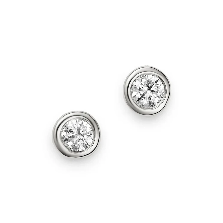 Diamond Bezel Set Stud Earrings in 14K White Gold, 0.20 tcw