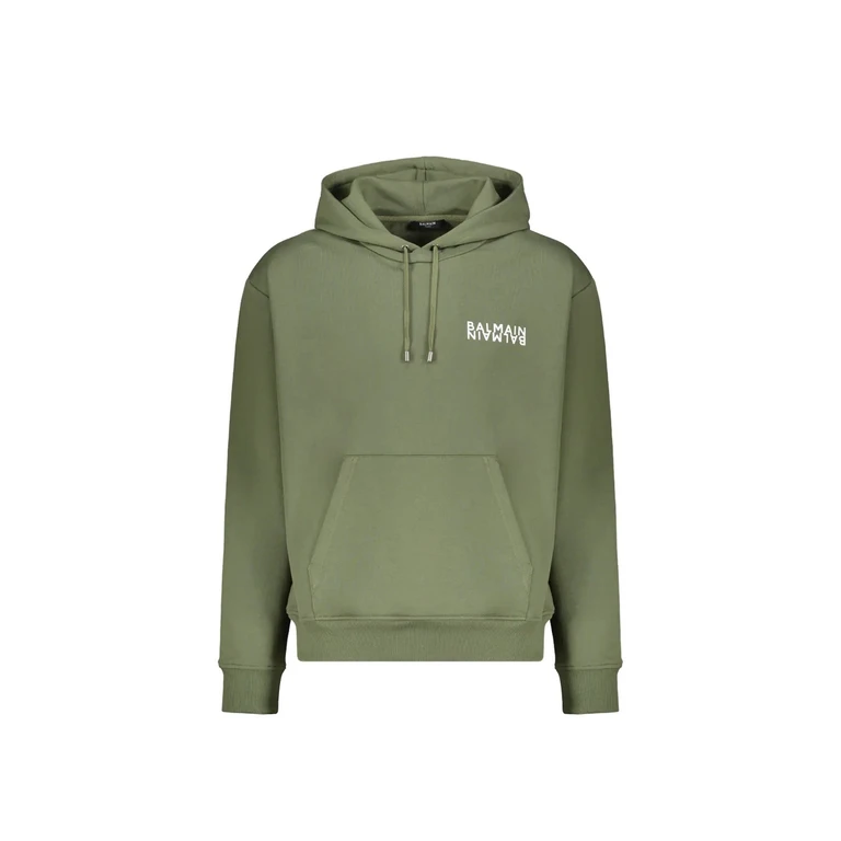 Balmain Logo Motif Hoodie Green Cotton - Men