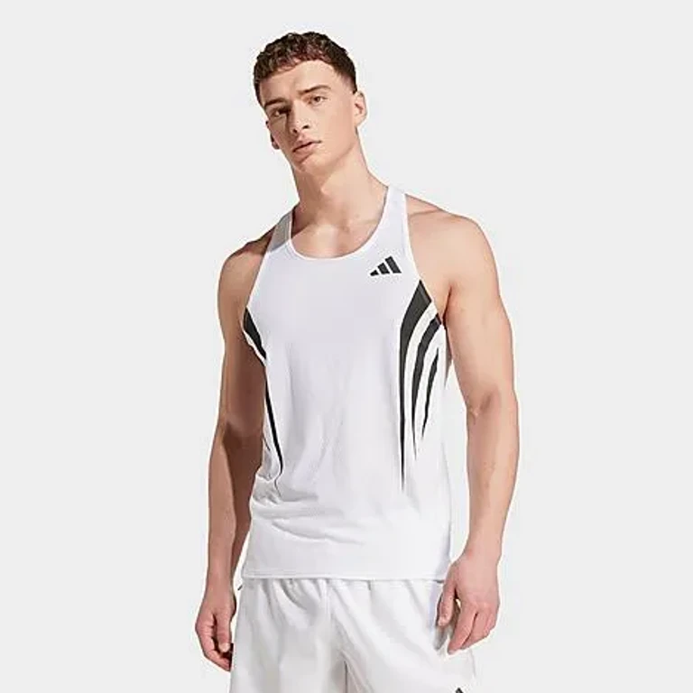 adidas Men's Adizero Archive Running Singlet in White Size: Small