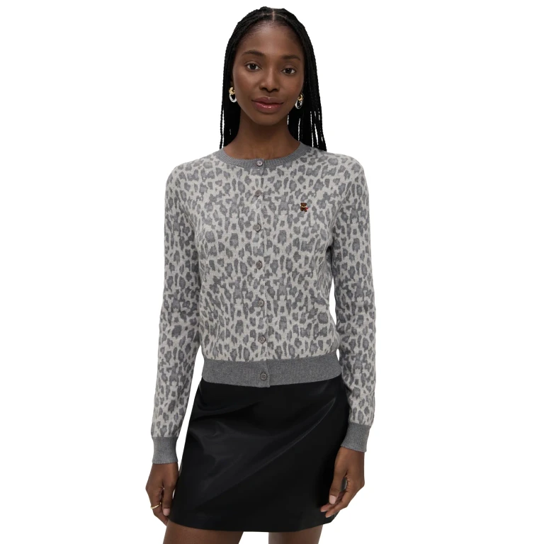 GUIZIO June Relaxed Cardigan Grey Leopard S