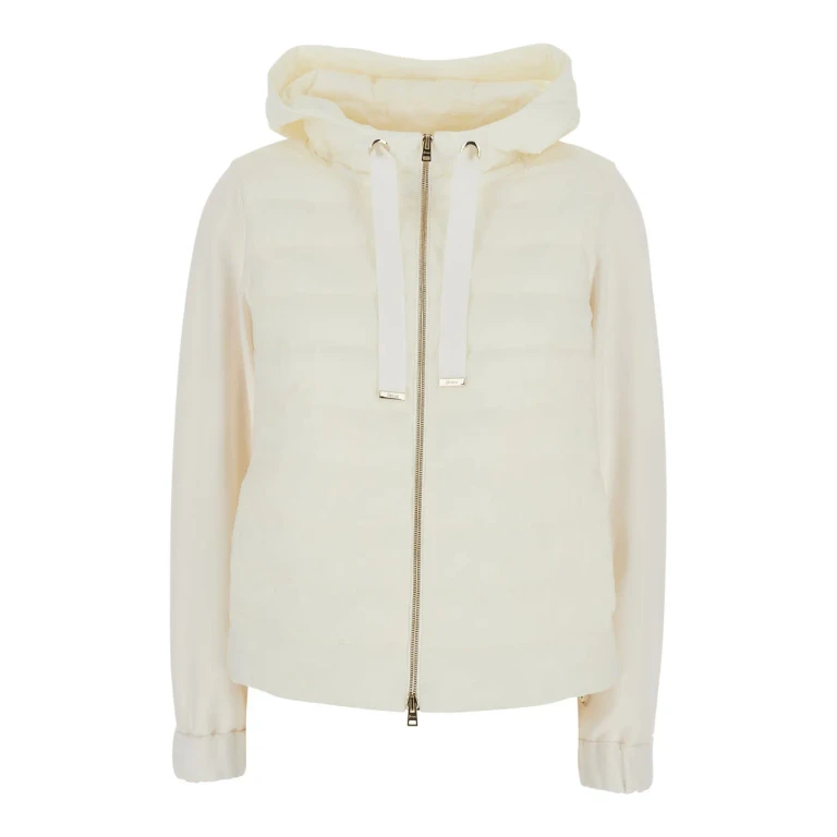 Herno White Hooded Puffer Jacket With Drawstring And Quilted Design In Tech Fabric And Cotton For Women