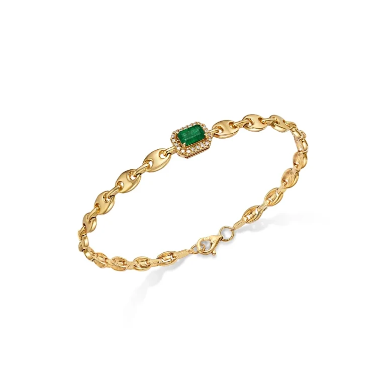 Emerald & Diamond Mariner Link Bracelet in 14K Yellow Gold
