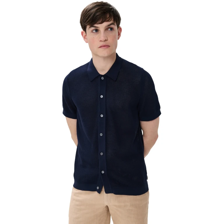 Onia Crochet Knit Button Up Shirt Espresso M