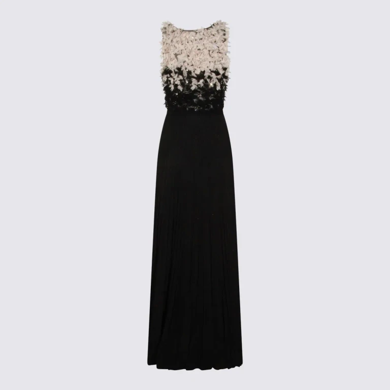 Elisabetta Franchi Black And Butter Paillettes Long Dress