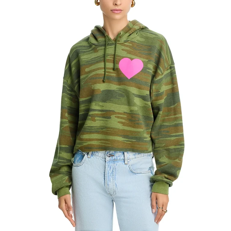 Aviator Nation Heart Camouflage Cropped Hoodie
