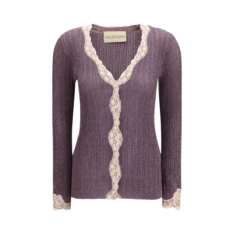 Lurex-Strick-Cardigan mit Spitze