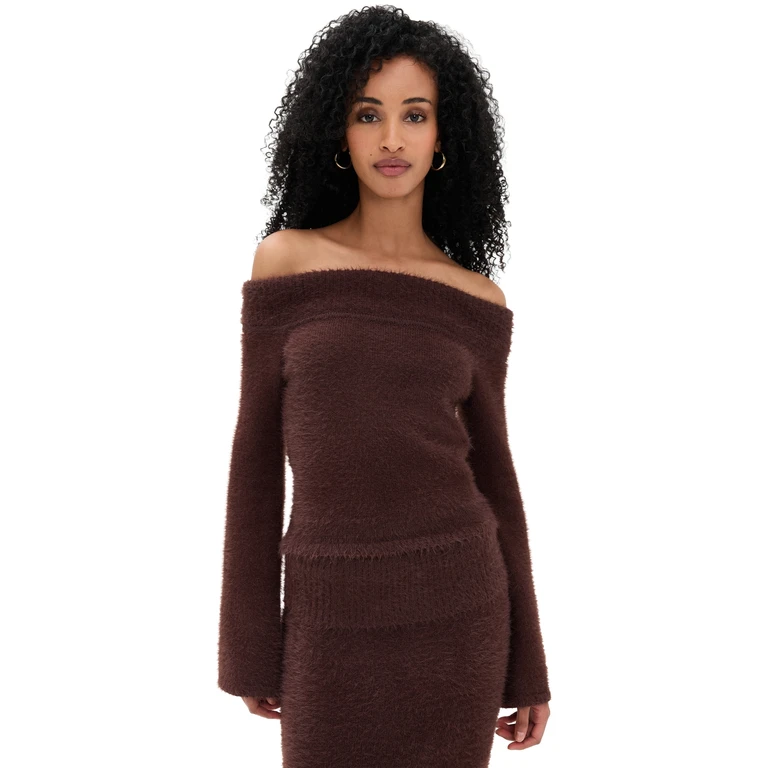 Seven Wonders Anneliese Off Shoulder Knit Top Chocolate M