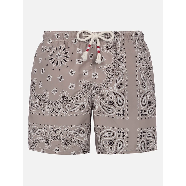 Mc2 Saint Barth Mid-Length Swim-Shorts Caprese With Beige Bandanna Print Brown Swimshort - Men