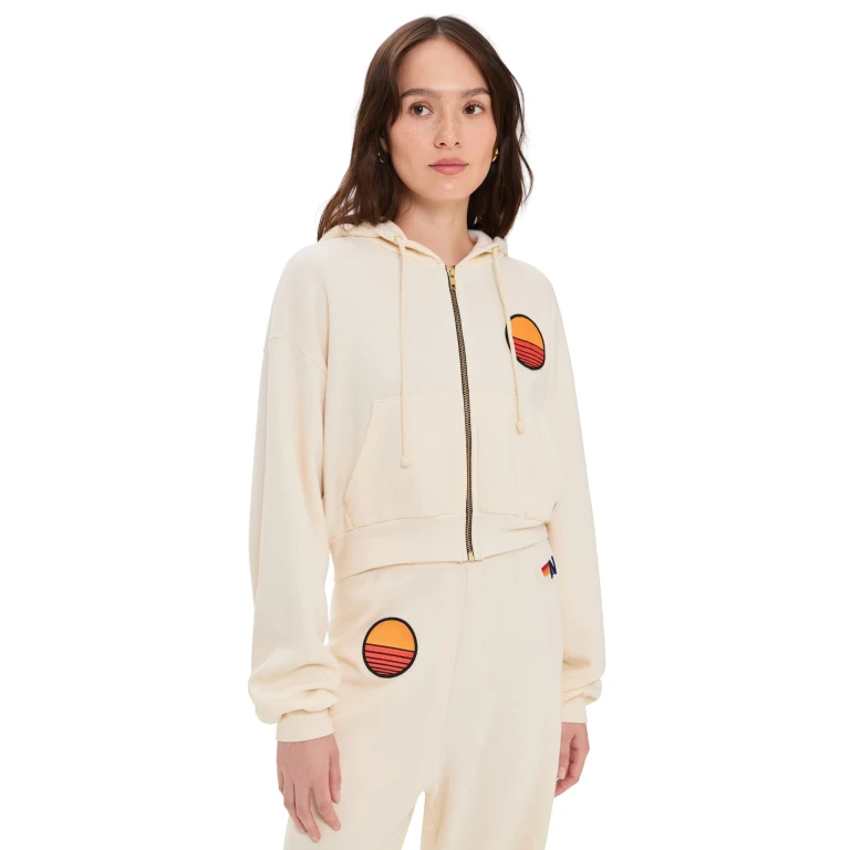 Aviator Nation Sunset Patch Relaxed Cropped Hoodie Vintage White L