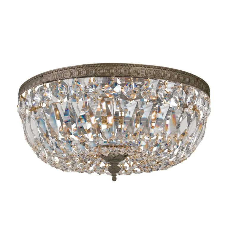 3-Light 14" Ceiling Light in English Bronze with Clear Hand Cut Crystals