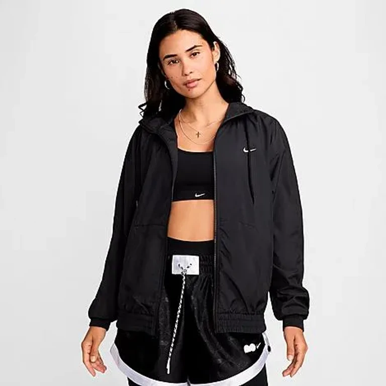 Nike Women's Sportswear Classics Woven Loose UV Hooded Jacket in Black/White Size: XS