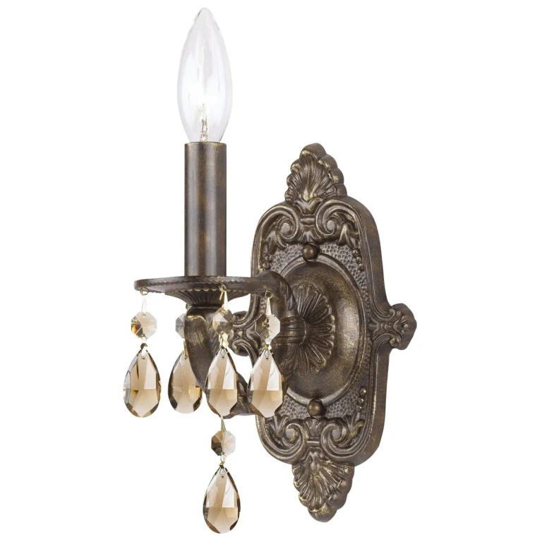 Paris Market 10" Wall Sconce in Venetian Bronze with Golden Teak Hand Cut Crystals