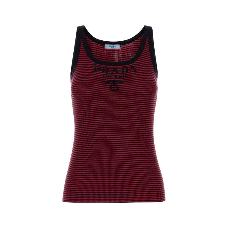 Prada Embroidered Silk Tank Top Blu+bianco Exterior: Recycled Maglie - Women