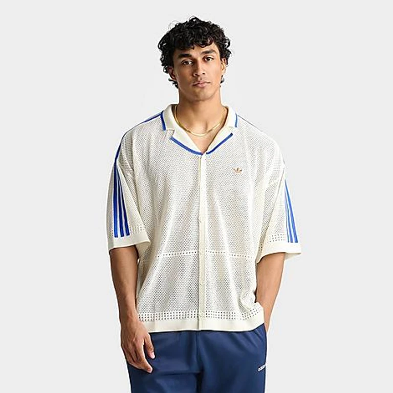 adidas Men's Originals Knitted Resort Shirt in Off White Size: Small