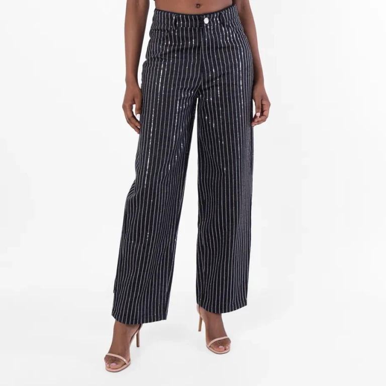Rotate Sequin Twill Wide Leg Pants