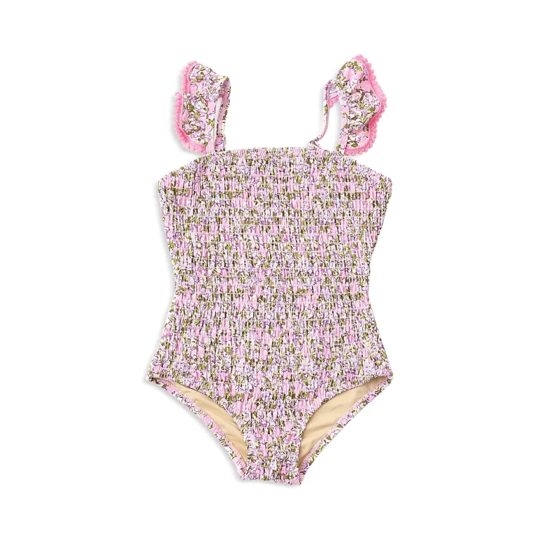 Shade Critters Girls' Blushing Blooms Smocked One Piece Swimsuit - Little Kid, Big Kid