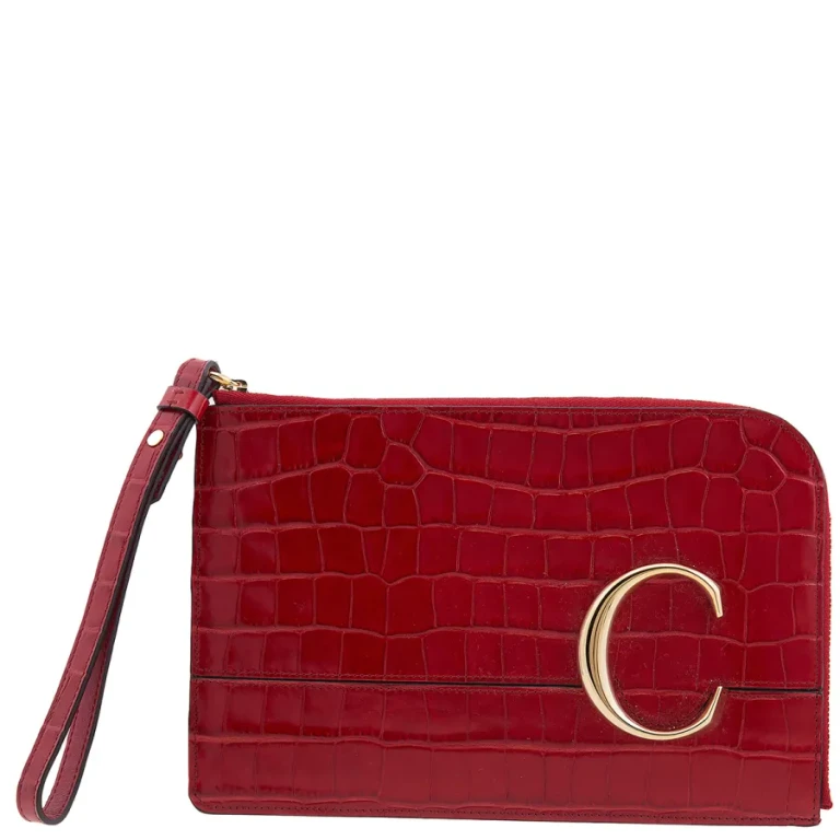 Chloe C Croc Embossed Leather Pouch