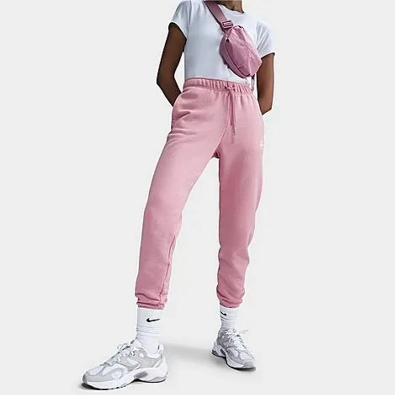 Nike Women's Sportswear Club Fleece Mid-Rise Jogger Pants in Elemental Pink/Heather/White Size: XXS