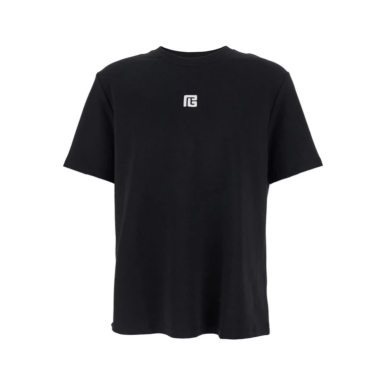 Balmain Black Crewneck T-shirt With Logo Print On The Front In Cotton Man