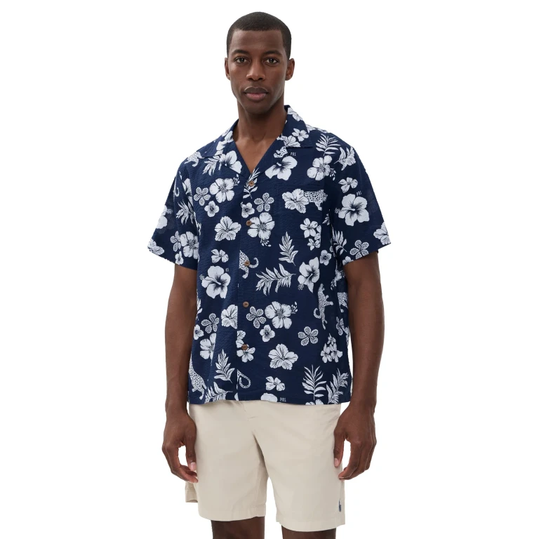 Polo Ralph Lauren Short Sleeve Seersucker Andy Camp Shirt Jaguar Tropical L