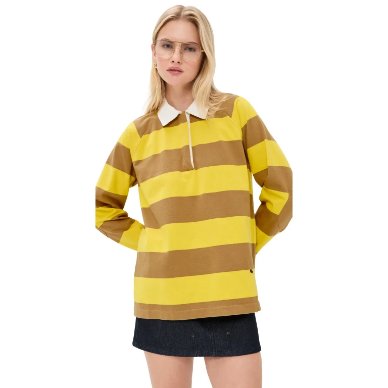 Clare V. Le Rugby Top Khaki/Bright Yellow L