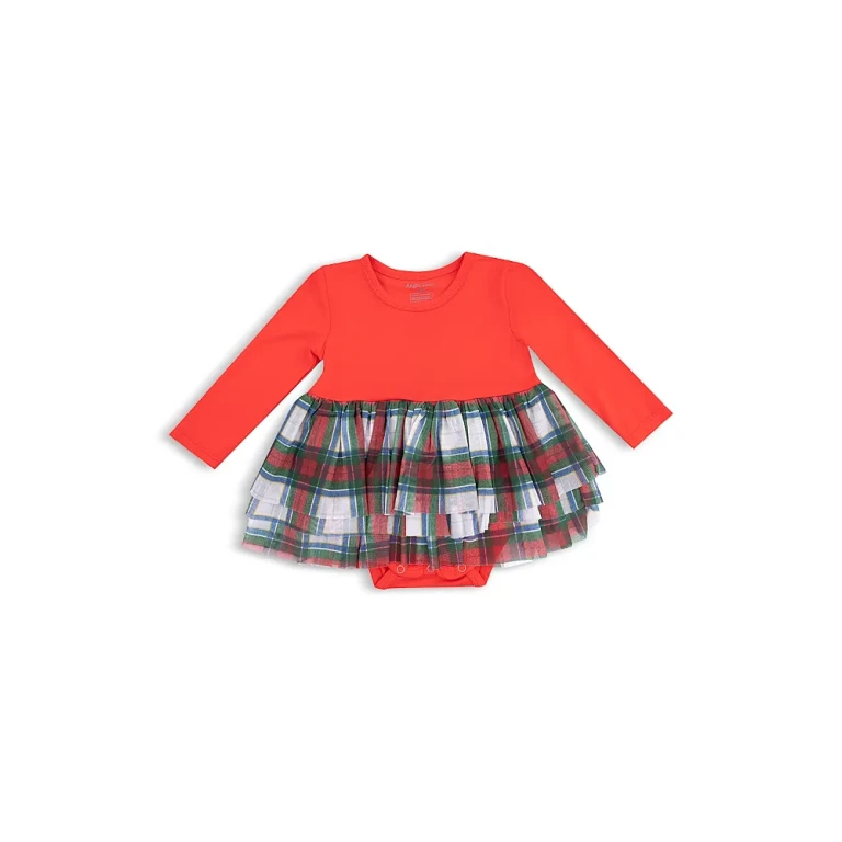 Angel Dear Girls' Holiday Plaid Long Sleeve Tutu Bodysuit - Baby