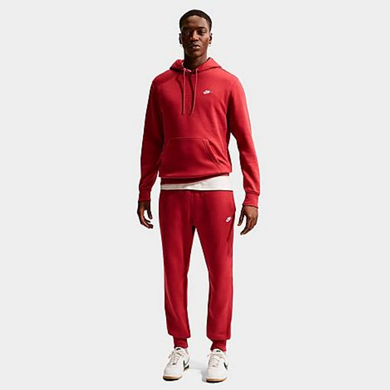 Nike Men's Club Fleece Premium Embroidered Pullover Hoodie in Team Crimson/Team Crimson/White Size: XS