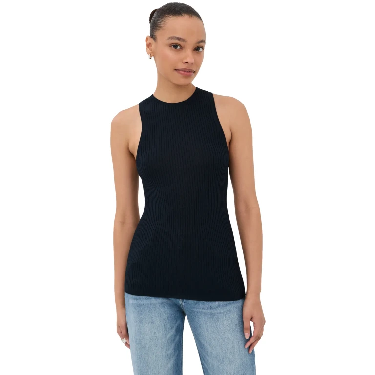 Tibi Ribbed Cut Out Tank Top Navy S