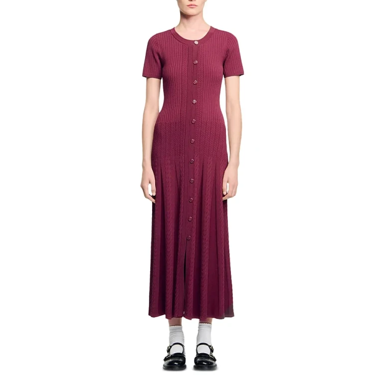 Sandro Short Sleeve Knit Maxi Dress