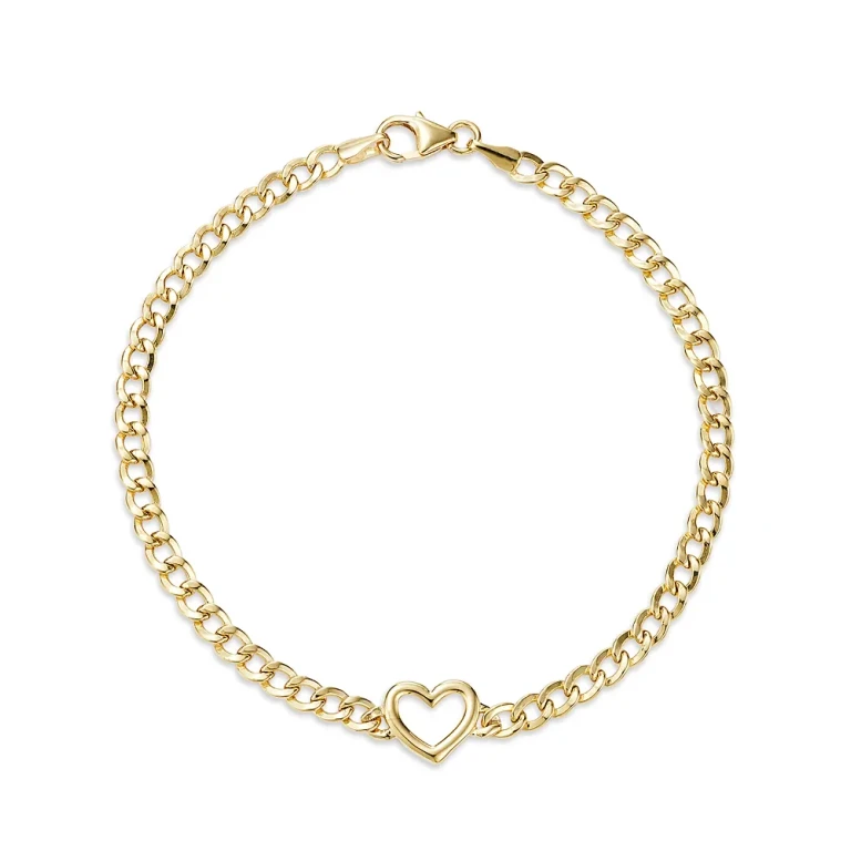 Open Heart Curb Link Chain Bracelet in 14K Yellow Gold