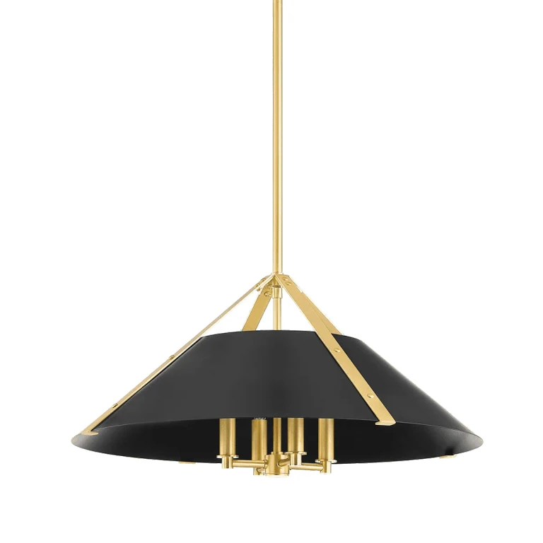 Aged Brass Soft Black Four Light Pendant from the Raymond Collection