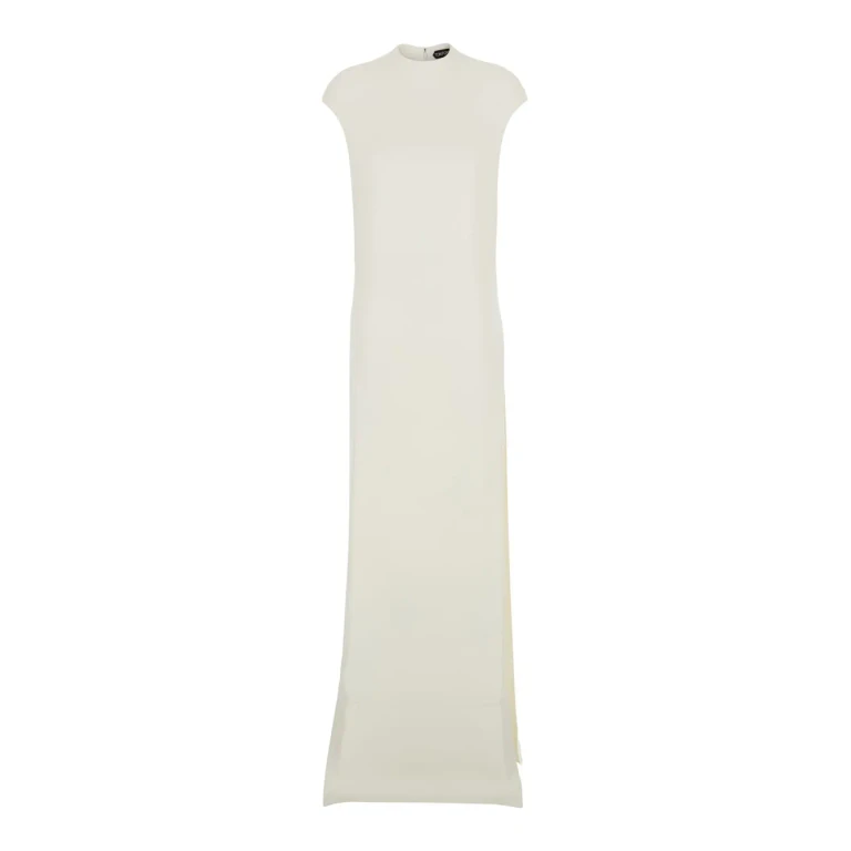 Tom Ford White Crewneck Sleeveless Dress With Rear Zip Closure In Silk Blend Woman