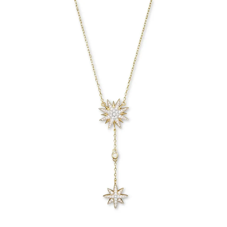 Diamond Starburst Drop Pendant Necklace in 14K Yellow Gold, .40 tcw