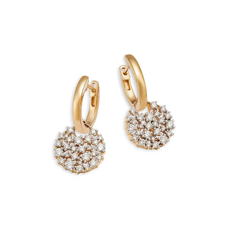 Diamond Drop Hoop Cluster Earrings in 14K Yellow Gold, 1.0 tcw