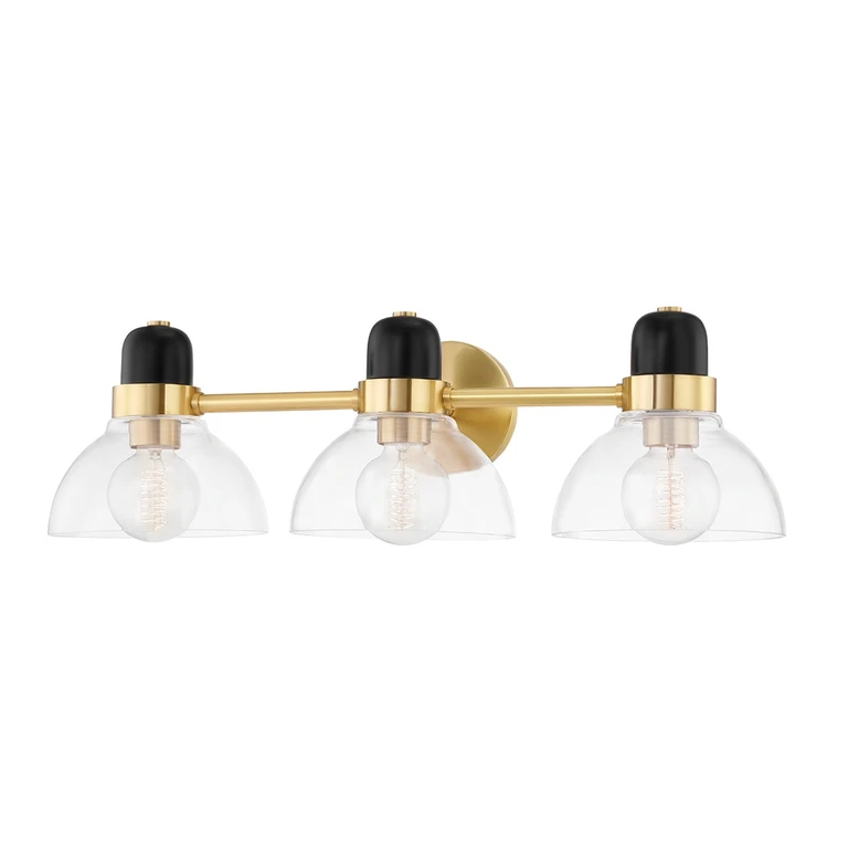 Aged Brass Three Light Bath and Vanity from the Camile Collection