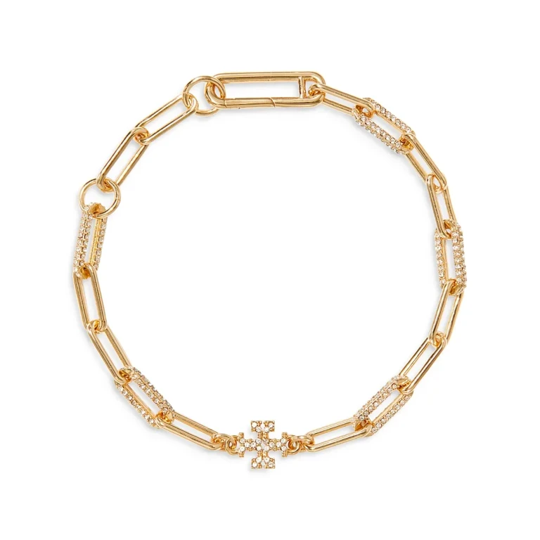 Tory Burch 18K Gold Plated Good Luck Chain Pave Bracelet
