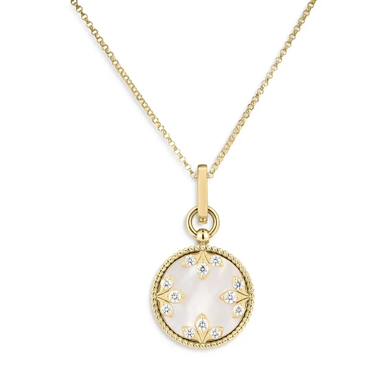 Roberto Coin 18K Yellow Gold Diamond & Pink Opal Venetian Princess Medallion Necklace, 16