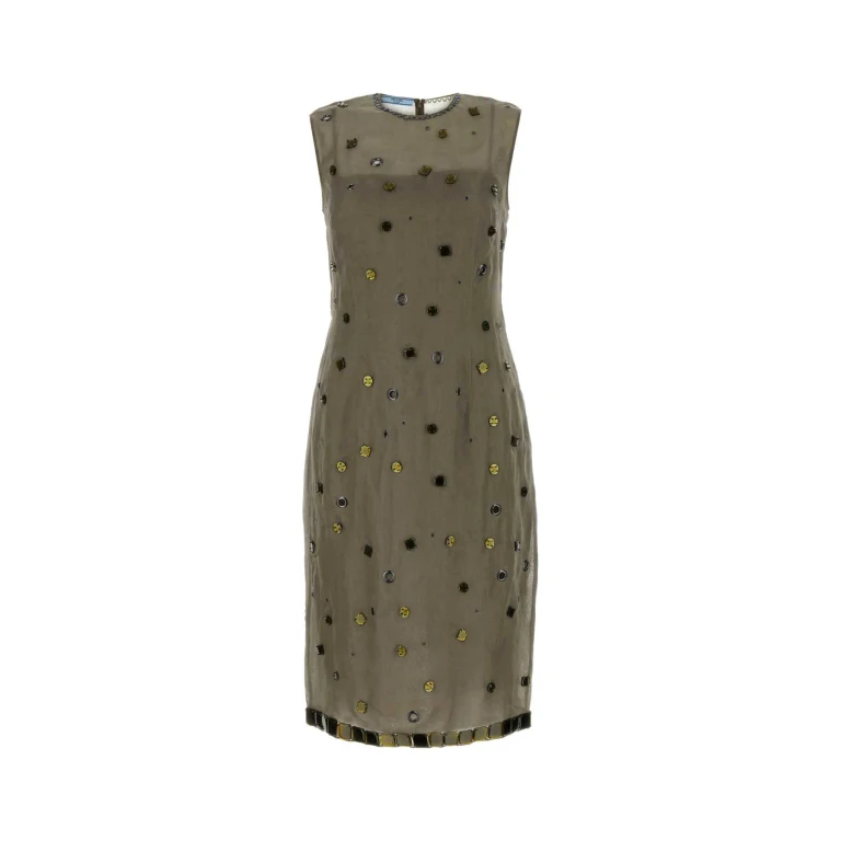 Prada Abito In Organza Tortora Militare Abiti - Women