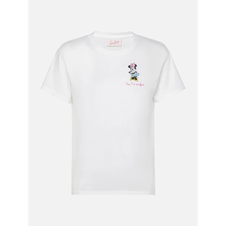 Mc2 Saint Barth Emilie Cotton T-Shirt With Minnie Yes, Im Perfect Embroidery Disney Special Edition White - Women