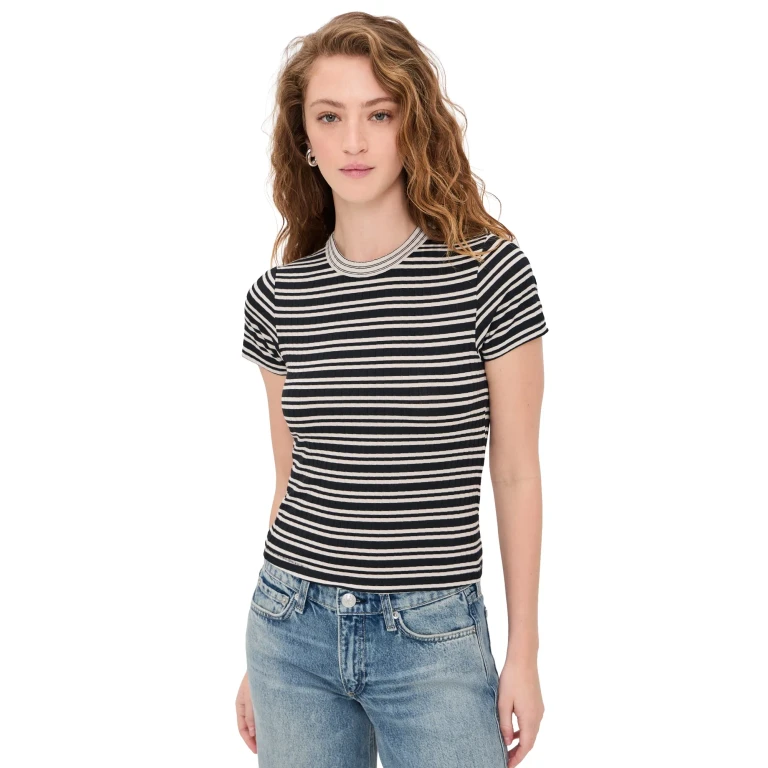 rag & bone Luca Stripe Contrast Tee Ivblkm XS