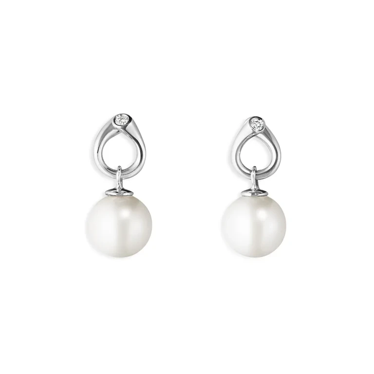 Georg Jensen 18K White Gold Magic Cultured Freshwater Pearl & Diamond Drop Earrings